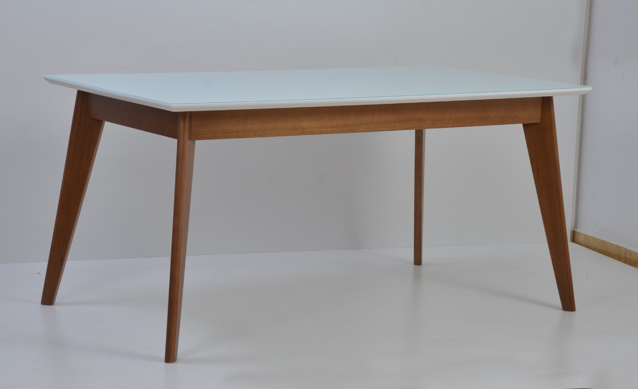 Mesa de Jantar Cristal Retangular Madeira e Tampo de Vidro Pintado