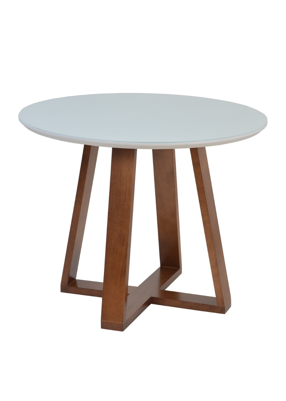 Mesa De Jantar Madeira Maciça Ametista com Tampo Redondo de MDF e Vidro Pintado