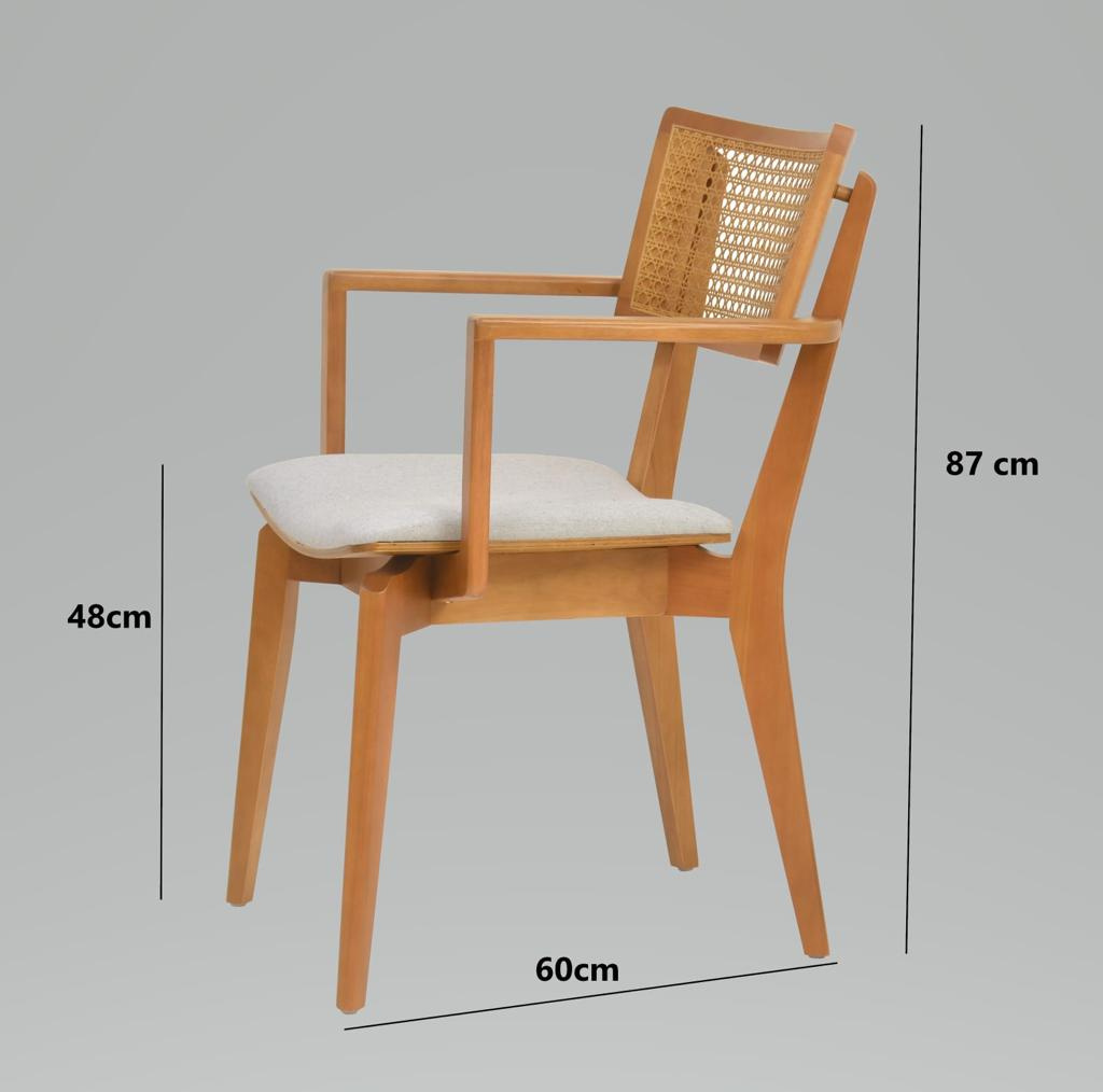 Cadeira Madeira Topázio com Braços de Apoio Assentos Curvados Estofados e Encosto com Telinhas