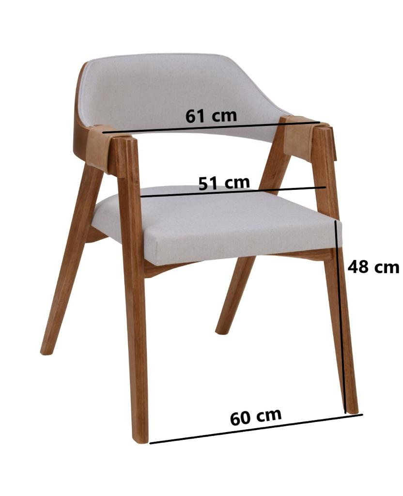 Cadeira Poltrona Madeira Maciça Ágata para Sala de Jantar com Braços e Encosto Estofado Tecido Linho