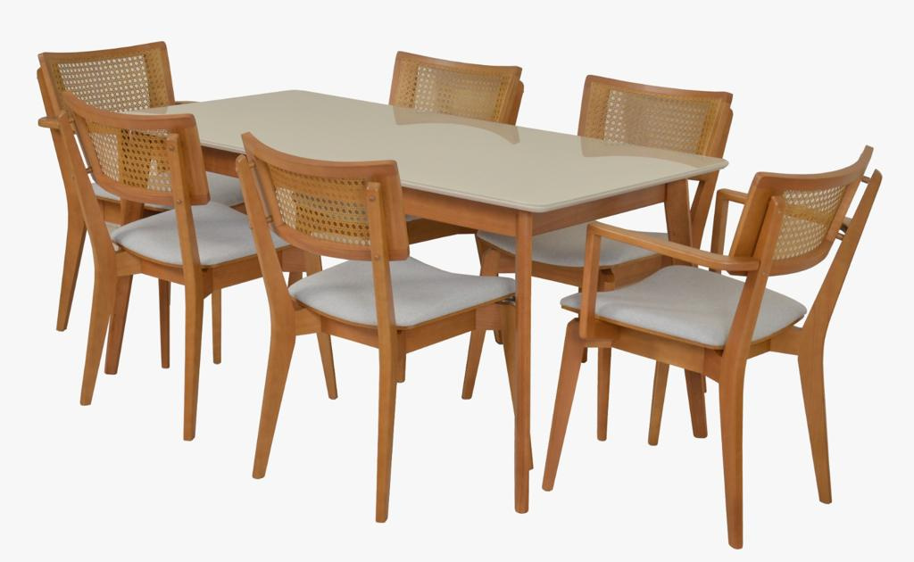 Conjunto Sala de Jantar Topázio - 6 Cadeiras e Tampo de Vidro Pintado Branco